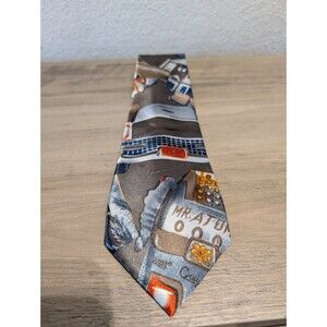 Vintage Art Silk Necktie Classic Cars Automotive Garage Novelty Tie Brown